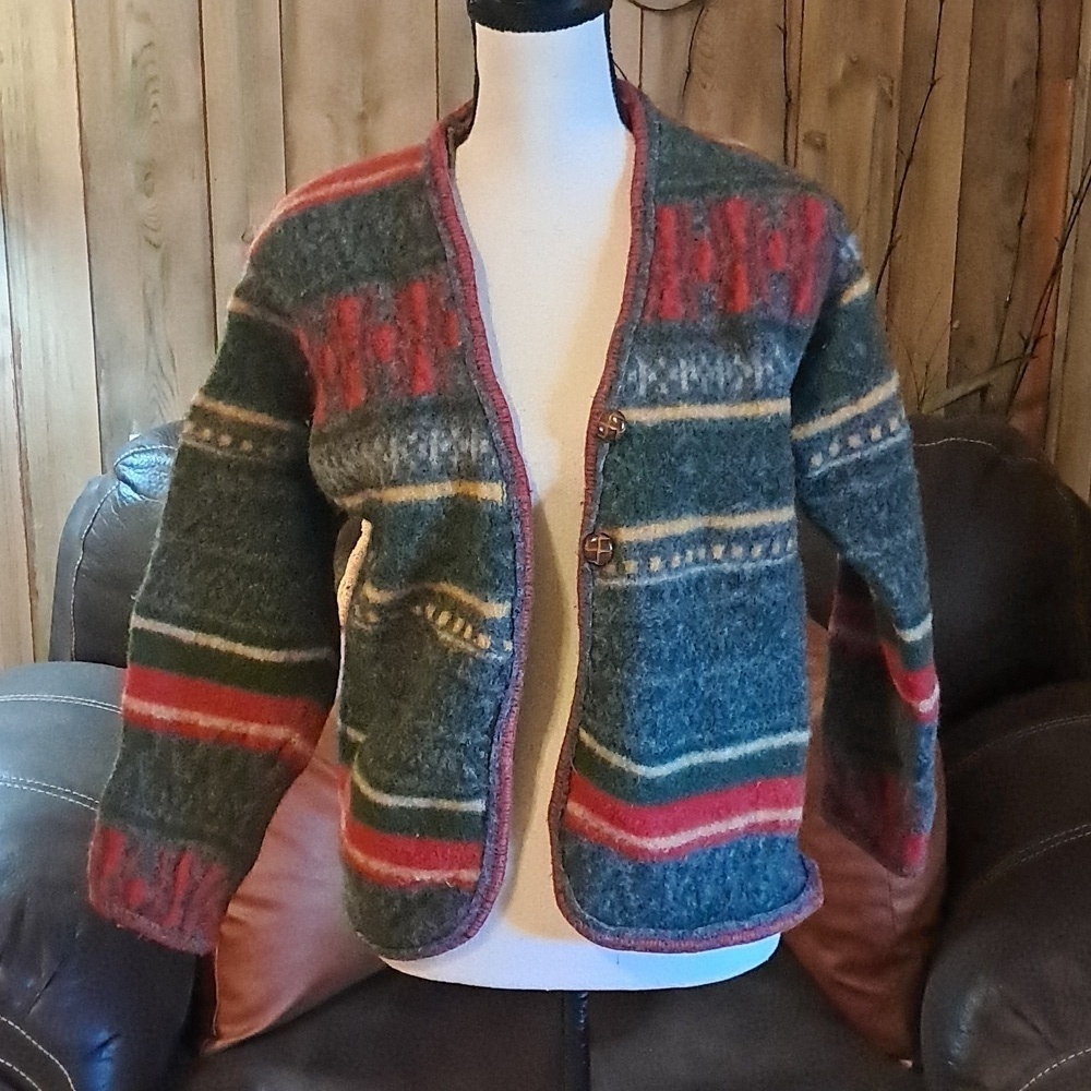 Striped Multicolor Fair Isle Patterned Lambswool Cardigan Size L Knit Preowned